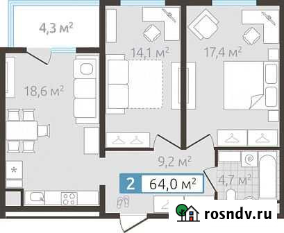 2-комнатная квартира, 64 м², 2/4 эт. на продажу в Тюмени Тюмень - изображение 1