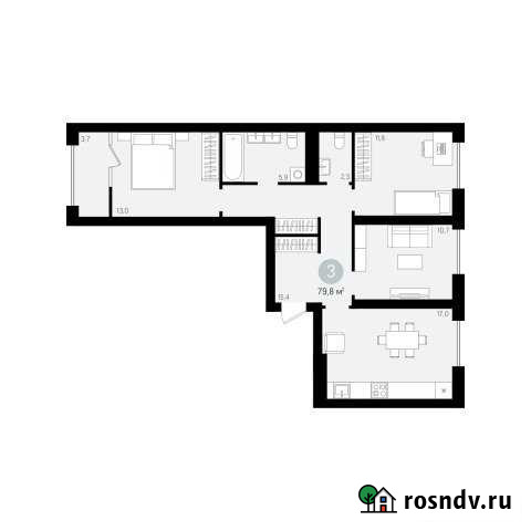 3-комнатная квартира, 79.8 м², 7/16 эт. на продажу в Сургуте Ханты-Мансийского АО Сургут - изображение 1