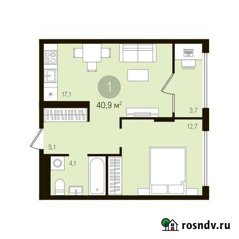 1-комнатная квартира, 42.7 м², 2/10 эт. на продажу в Тюмени Тюмень - изображение 1
