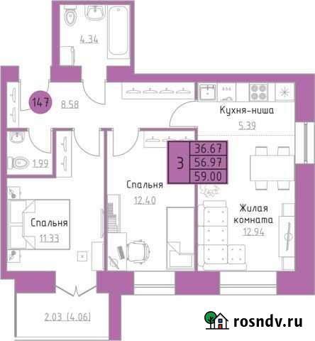 3-комнатная квартира, 59 м², 1/9 эт. на продажу в Ижевске Ижевск - изображение 1