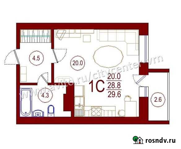 Квартира-студия, 29.6 м², 6/16 эт. на продажу в Воронеже Воронеж - изображение 1