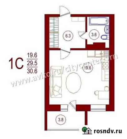 Квартира-студия, 30.6 м², 6/16 эт. на продажу в Воронеже Воронеж