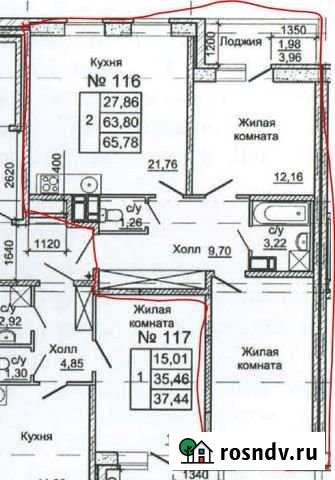 1-комнатная квартира, 50 м², 3/6 эт. в аренду на длительный срок в Колпино Колпино - изображение 1