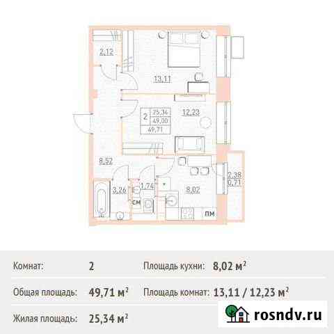 2-комнатная квартира, 49.7 м², 17/17 эт. на продажу в Балашихе Балашиха