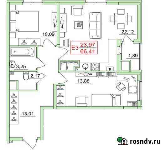 2-комнатная квартира, 66 м², 15/26 эт. на продажу в Рязани Рязань