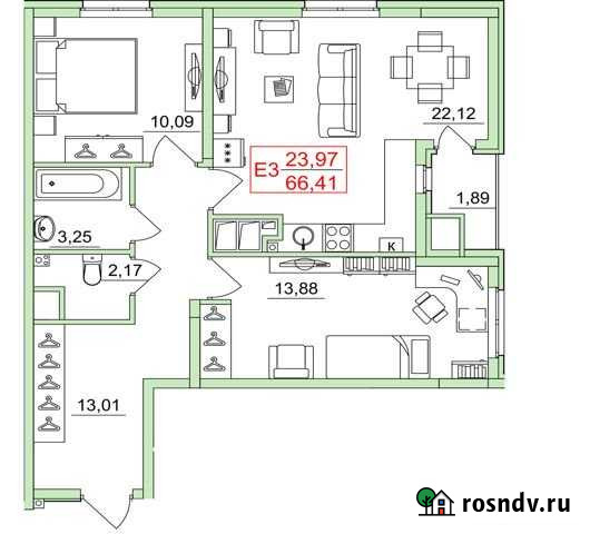 2-комнатная квартира, 66 м², 15/26 эт. на продажу в Рязани Рязань - изображение 1