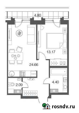 1-комнатная квартира, 44.4 м², 5/5 эт. на продажу в Сестрорецке Сестрорецк - изображение 1