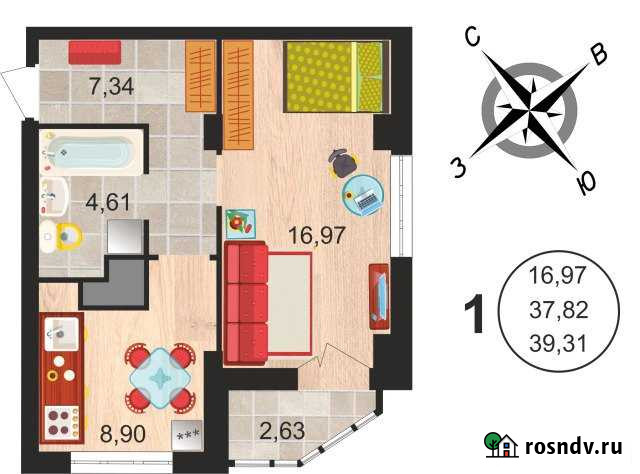 1-комнатная квартира, 39.3 м², 3/20 эт. на продажу в Липецке Липецк - изображение 1