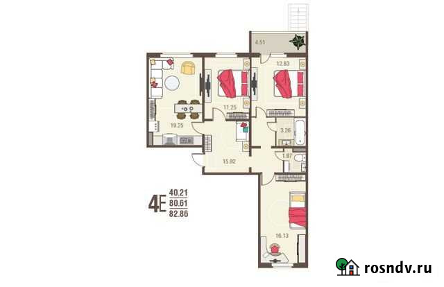 4-комнатная квартира, 82.9 м², 3/10 эт. на продажу в Курске Курск - изображение 1