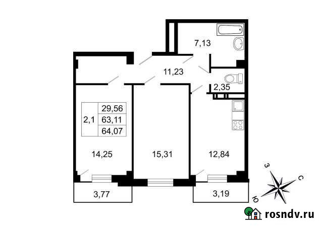 2-комнатная квартира, 65.2 м², 5/10 эт. на продажу в поселке Свердлова Свердлова - изображение 1