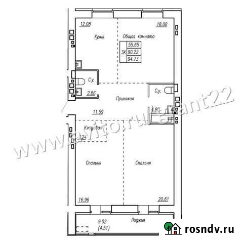 3-комнатная квартира, 94.7 м², 5/16 эт. на продажу в Барнауле Барнаул - изображение 1