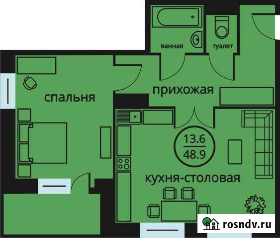 1-комнатная квартира, 48.9 м², 8/17 эт. на продажу в Тюмени Тюмень - изображение 1