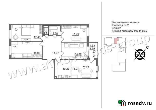 5-комнатная квартира, 116.4 м², 2/6 эт. на продажу в Петрозаводске Петрозаводск - изображение 1