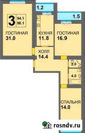 3-комнатная квартира, 98 м², 2/12 эт. на продажу в Калининграде Калининград