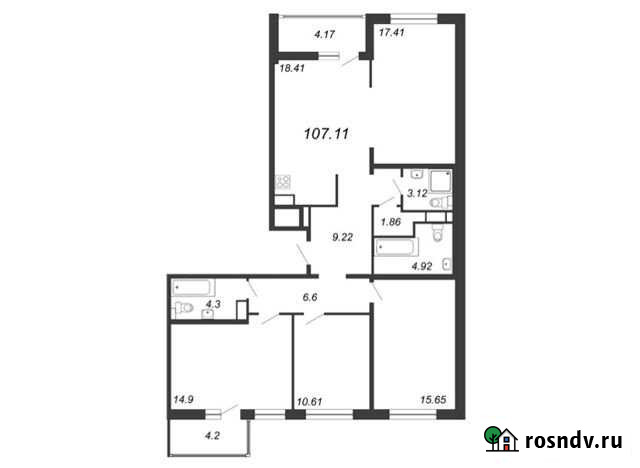 4-комнатная квартира, 107.1 м², 11/14 эт. на продажу в Санкт-Петербурге Санкт-Петербург - изображение 1