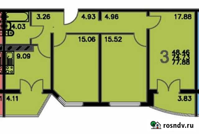 3-комнатная квартира, 77.9 м², 10/17 эт. на продажу в Воронеже Воронеж - изображение 1