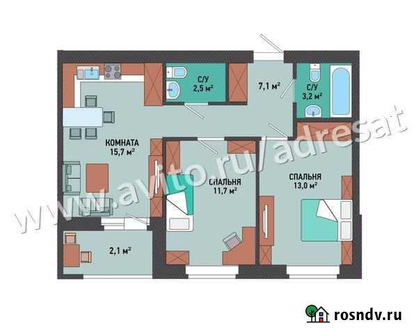 2-комнатная квартира, 55.3 м², 21/23 эт. на продажу в Волгограде Волгоград - изображение 1