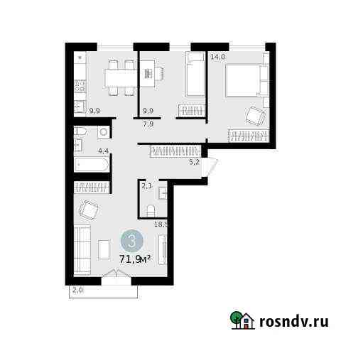 3-комнатная квартира, 71.9 м², 2/9 эт. на продажу в Новосибирске Новосибирск