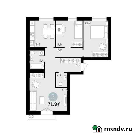 3-комнатная квартира, 71.9 м², 2/9 эт. на продажу в Новосибирске Новосибирск - изображение 1