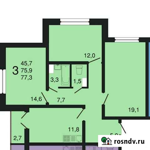 3-комнатная квартира, 77.3 м², 10/17 эт. на продажу в Отрадном Воронежской области Отрадное - изображение 1