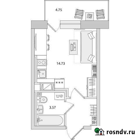 Квартира-студия, 26.4 м², 5/17 эт. на продажу в Мурино Мурино - изображение 1
