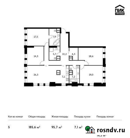 5-комнатная квартира, 185.6 м², 8/19 эт. на продажу в Москве Москва - изображение 1