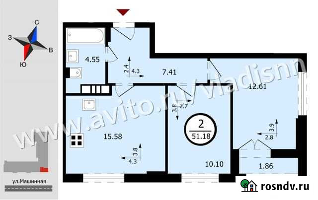 2-комнатная квартира, 51.2 м², 11/17 эт. на продажу в Нижнем Новгороде Нижний Новгород - изображение 1