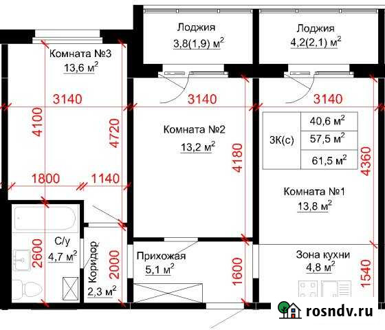 3-комнатная квартира, 61.5 м², 3/17 эт. на продажу в Барнауле Барнаул - изображение 1