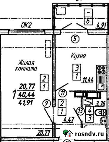 1-комнатная квартира, 42 м², 7/17 эт. на продажу в Отрадном Воронежской области Отрадное - изображение 1