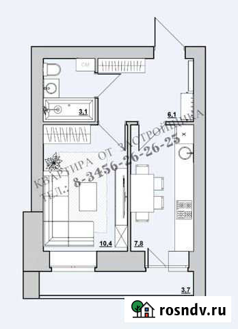 1-комнатная квартира, 27.4 м², 6/9 эт. на продажу в Тобольске Тобольск - изображение 1