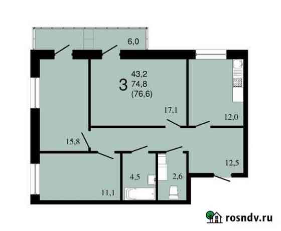 3-комнатная квартира, 76.6 м², 7/16 эт. на продажу в Воронеже Воронеж