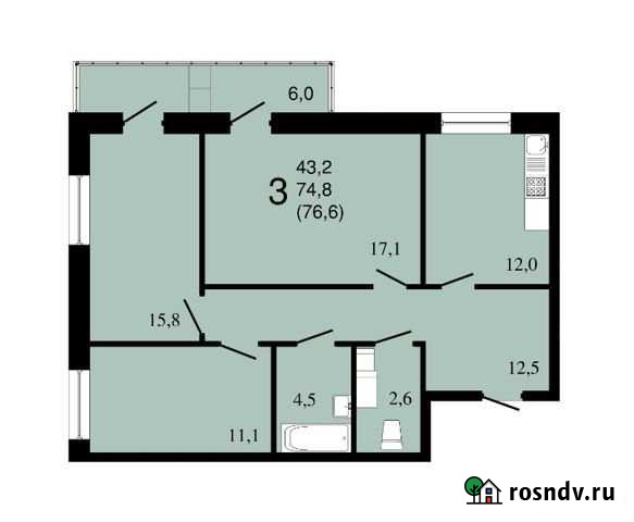 3-комнатная квартира, 76.6 м², 7/16 эт. на продажу в Воронеже Воронеж - изображение 1