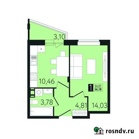 1-комнатная квартира, 36.2 м², 5/8 эт. на продажу в Туле Тула - изображение 1