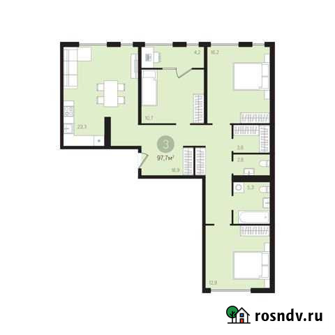 3-комнатная квартира, 97.6 м², 9/11 эт. на продажу в Екатеринбурге Екатеринбург - изображение 1