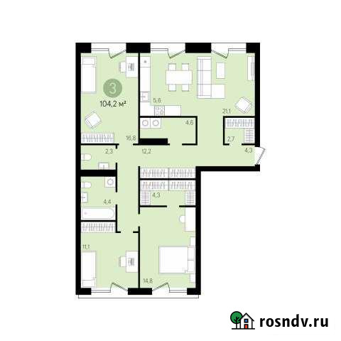 3-комнатная квартира, 104.1 м², 5/5 эт. на продажу в Новосибирске Новосибирск - изображение 1