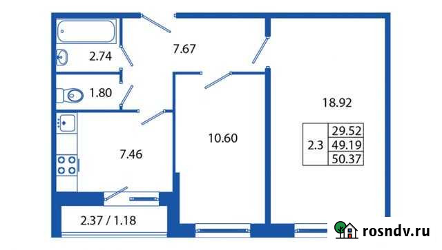 2-комнатная квартира, 50.4 м², 22/24 эт. на продажу в Мурино Мурино - изображение 1