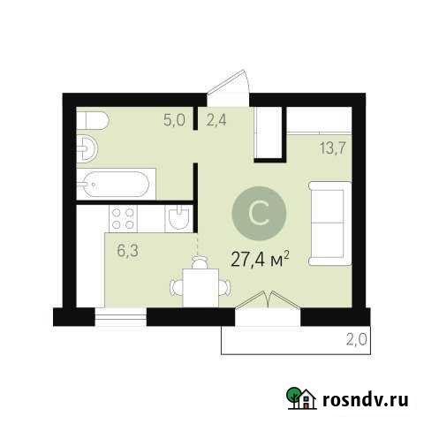 Квартира-студия, 27.4 м², 8/9 эт. на продажу в Новосибирске Новосибирск - изображение 1