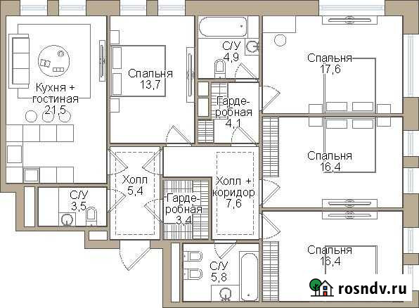 4-комнатная квартира, 120.3 м², 31/33 эт. на продажу в Москве Москва - изображение 1