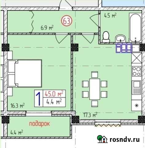 1-комнатная квартира, 46.5 м², 1/6 эт. на продажу в Геленджике Геленджик - изображение 1