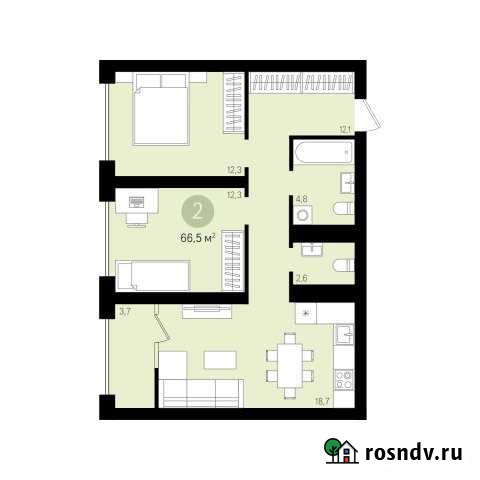 2-комнатная квартира, 66.5 м², 8/16 эт. на продажу в Сургуте Ханты-Мансийского АО Сургут - изображение 1