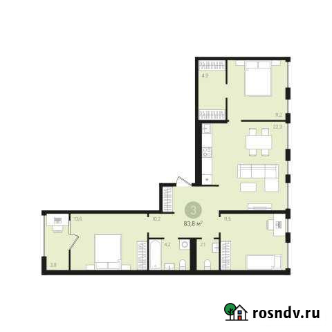 3-комнатная квартира, 83.8 м², 4/7 эт. на продажу в Екатеринбурге Екатеринбург - изображение 1