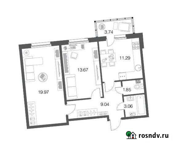 2-комнатная квартира, 58.8 м², 1/4 эт. на продажу в Токсово Токсово - изображение 1