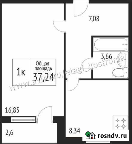 1-комнатная квартира, 37.2 м², 9/9 эт. на продажу в Костроме Кострома - изображение 1