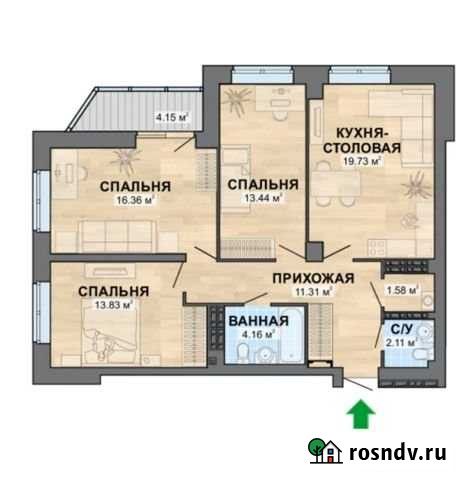 3-комнатная квартира, 86.2 м², 14/25 эт. на продажу в Екатеринбурге Екатеринбург - изображение 1