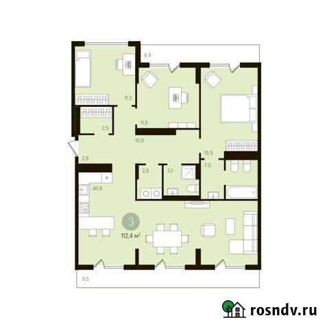 3-комнатная квартира, 123.8 м², 9/10 эт. на продажу в Тюмени Тюмень - изображение 1