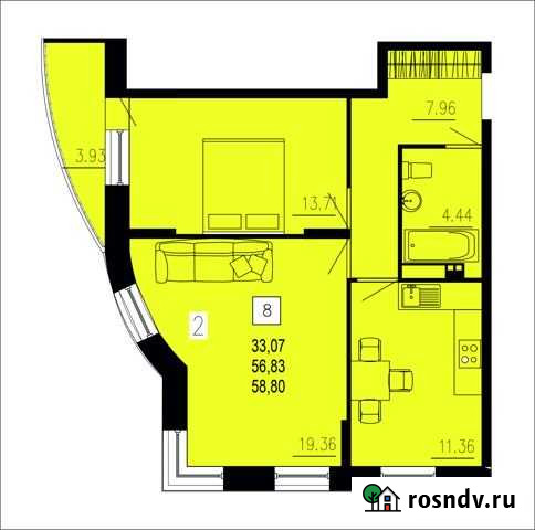 2-комнатная квартира, 58.8 м², 1/12 эт. на продажу в Каменске-Уральском Каменск-Уральский - изображение 1