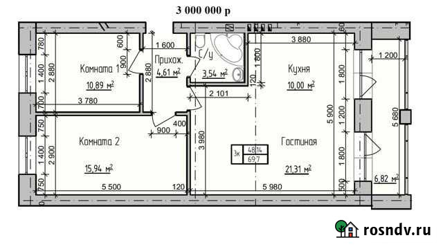 3-комнатная квартира, 69.7 м², 3/4 эт. на продажу в Пригородном Оренбургской области Пригородный - изображение 1
