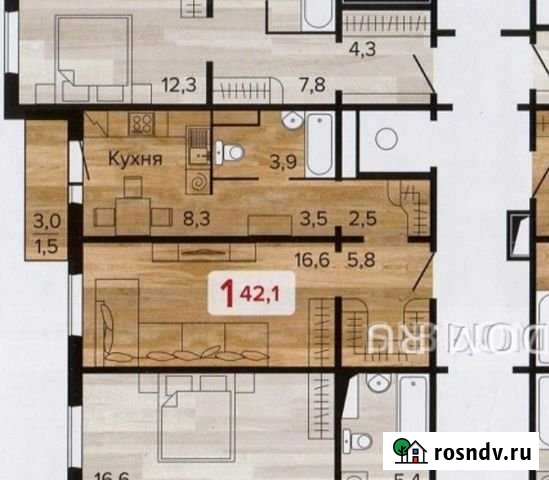 1-комнатная квартира, 42.1 м², 2/17 эт. на продажу в Красноярске Красноярск - изображение 1