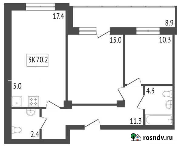 3-комнатная квартира, 70.2 м², 11/19 эт. на продажу в Красноярске Красноярск - изображение 1