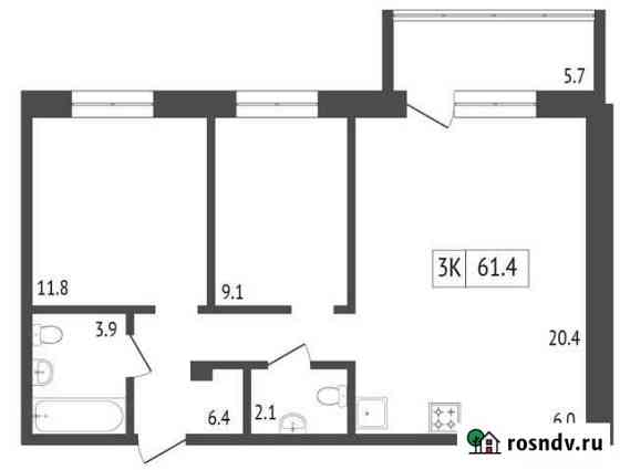 3-комнатная квартира, 61.4 м², 12/19 эт. на продажу в Красноярске Красноярск